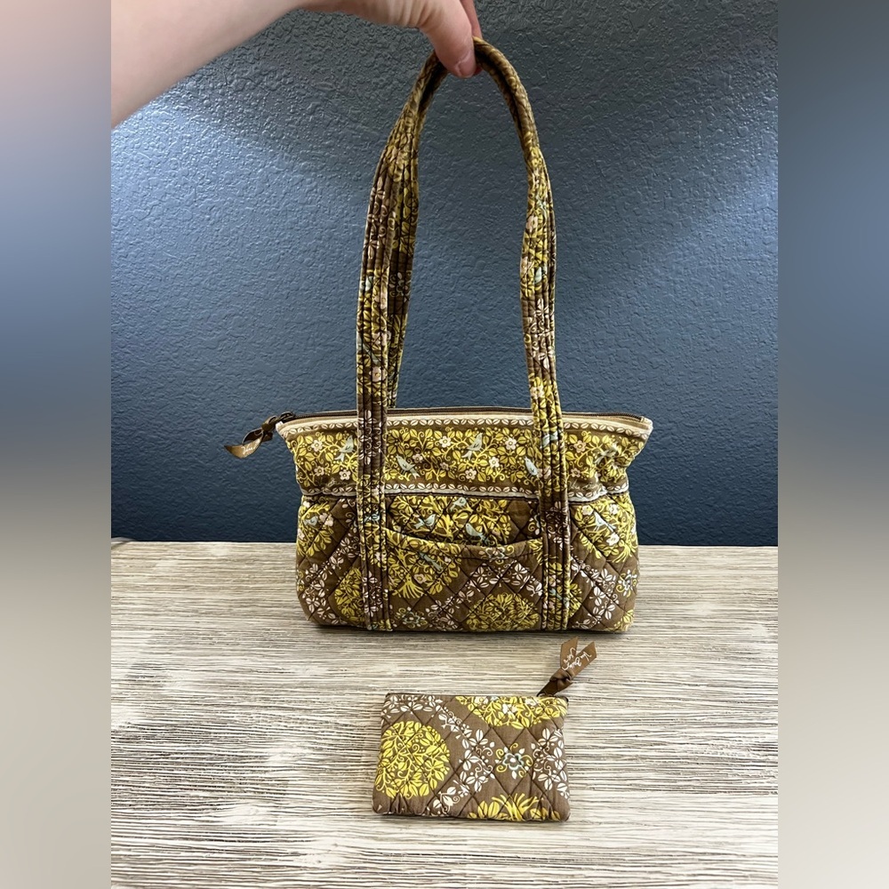 Vera Bradley Quilted Tote in Brown and Yellow Floral with Coin Purse - Picture 5 of 12